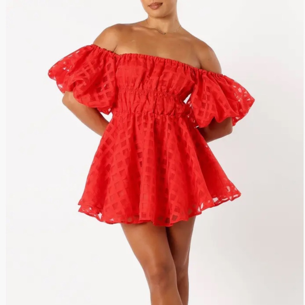 Petal & Pup Red Off-Shoulder Mini Dress